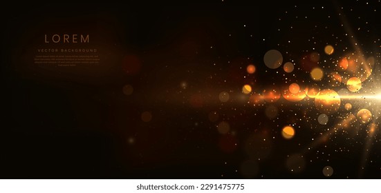 Resumen de líneas doradas brillantes sobre fondo marrón oscuro con efecto de iluminación y brillo con espacio de copia para texto. Ilustración del vector