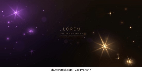 Abstract glowing gold and purple lighting effect on dark brown background. Luxury design style. Vector illustration