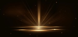Abstract Glowing Gold Vertical Lighting Lines On Dark  Background With Lighting Effect And Sparkle With Copy Space For Text. Luxury Design Style. Vector Illustration