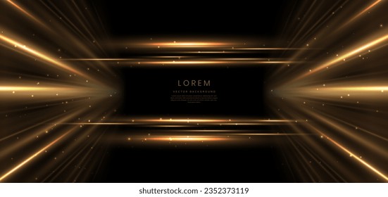 Resumen de líneas de iluminación vertical dorada sobre fondo oscuro con efecto de iluminación y brillo con espacio de copia para texto. Diseño de lujo. Ilustración del vector