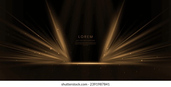 Abstract glowing gold vertical lighting lines on dark  background with lighting effect and sparkle with copy space for text. Luxury design style. Vector illustration