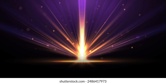 Abstract glowing gold vertical lighting lines on dark  background with lighting effect and sparkle with copy space for text. Luxury design style. Vector illustration