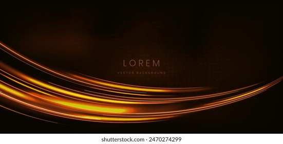 Abstract glowing gold wave lines on dark  background with lighting effect glitter and sparkle. Luxury design style. Vector illustration
