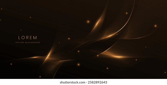 Abstract glowing gold wave lines on dark  background with lighting effect glitter and sparkle. Luxury design style. Vector illustration