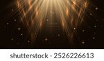 Abstract glowing golden wave lines on black background with lighting effect and sparkle with copy space for text. Luxury design style. Vector illustration