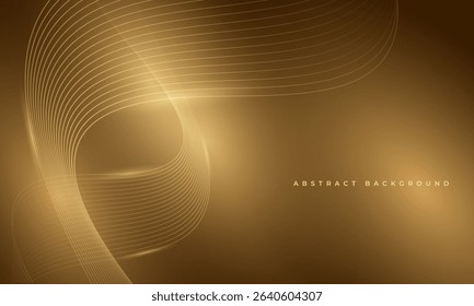 Abstract glowing golden wavy lines on dark brown background. Digital technology vector illustration with particle striped wave lines