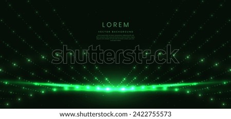 Abstract glowing green dot lighting effect on dark green background with lighting effect and bokeh. Vector illustration