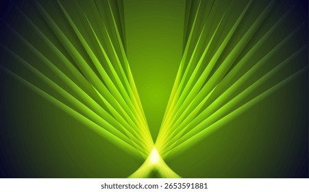 Abstract glowing green laser rays futuristic background. Neon technology vector design