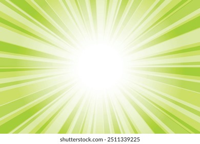 Abstract glowing green sunburst background. Yellow-Green glow effect sunburst background for presentation,  banner, poster, flyer, sales. Modern pop art poster for summer and spring.