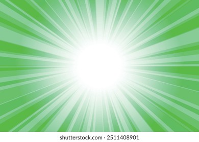 Abstract glowing green sunburst background. Malachite green glow effect sunburst background for presentation,  banner, poster, flyer, sales. Modern pop art poster for summer and spring.