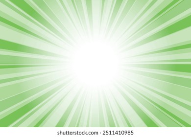 Abstract glowing green sunburst background. Mantis green glow effect sunburst background for presentation,  banner, poster, flyer, sales. Modern pop art poster for summer and spring.
