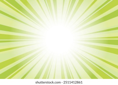 Abstract glowing green sunburst background. Light olive green glow effect sunburst background for presentation,  banner, poster, flyer, sales. Modern pop art poster for summer and spring.