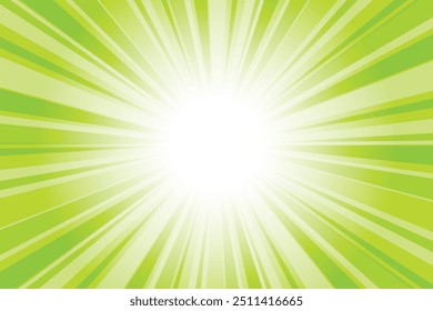 Fundo de explosão solar verde brilhante abstrato. Plano de fundo de explosão solar de efeito de brilho verde do gramado para apresentação, banner, cartaz, folheto, vendas. Cartaz moderno de arte pop para o verão e a primavera.