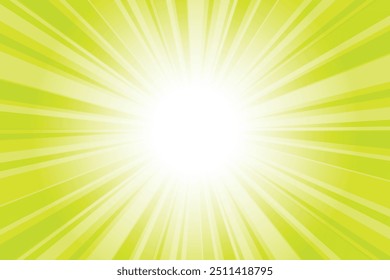 Abstract glowing green sunburst background. Inchworm green glow effect sunburst background for presentation,  banner, poster, flyer, sales. Modern pop art poster for summer and spring.