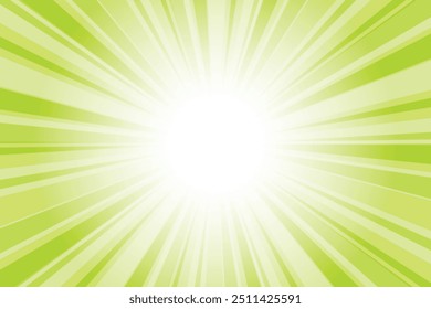 Abstract glowing green sunburst background. Green earth color glow effect sunburst background for presentation,  banner, poster, flyer, sales. Modern pop art poster for summer and spring.