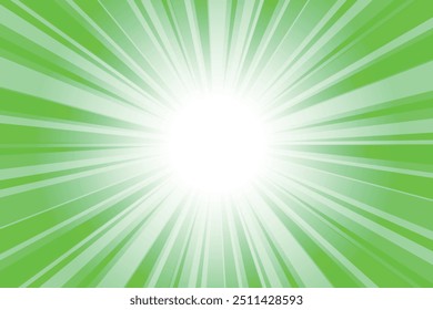 Abstract glowing green sunburst background. Erin green glow effect sunburst background for presentation,  banner, poster, flyer, sales. Modern pop art poster for summer and spring.