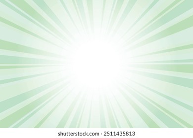 Abstract glowing green sunburst background. Celadon green glow effect sunburst background for presentation,  banner, poster, flyer, sales. Modern pop art poster for summer and spring.
