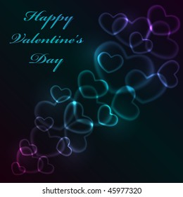 Abstract glowing heart shaped lights with copy space.