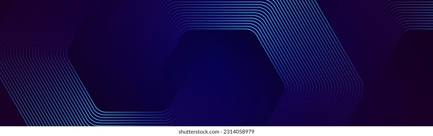 Abstract glowing hexagon lines on dark blue background. Modern shiny blue geometric lines pattern. Futuristic technology concept. Suit for cover, poster, presentation, banner, brochure, website, flyer