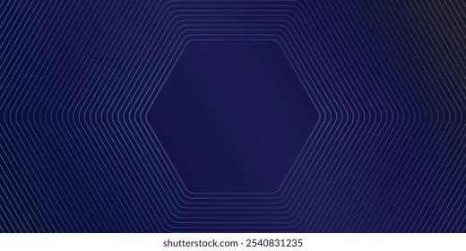 Abstractas líneas de hexágono brillante sobre fondo azul oscuro. Diseño de arte de línea de rayas geométricas arte simple