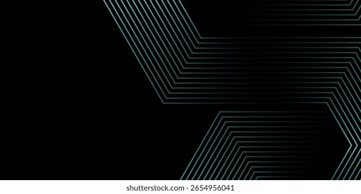 Abstract glowing hexagonal design with gradient teal lines fading into black, symbolizing futuristic technology and innovation. Perfect for tech-inspired backgrounds