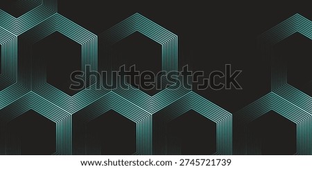 Abstract glowing hexagonal design with gradient teal lines fading into black, symbolizing futuristic technology and innovation. Perfect for tech-inspired backgrounds