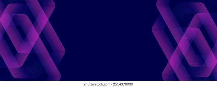 Abstract glowing hexagonal lines on dark blue background. Digital futuristic technology concept. Geometric stripe line art design for poster, brochure, cover, website, header, banner