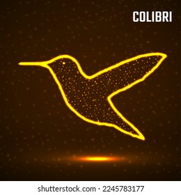 Abstract glowing hummingbird of neon particles, digital bird colibri. Vector illustration