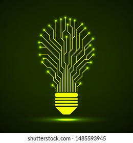 Abstract glowing lamp with circuit board. Technology light bulb, vector eps 10