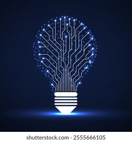 Abstract glowing lamp with circuit board. Technology shape bulb