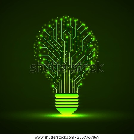 Abstract glowing lamp with circuit board. Technology shape bulb