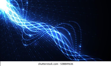 Abstract glowing lighs spiral. Blue lines background. Vector design