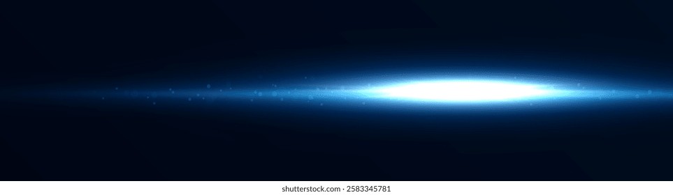 Abstract glowing light blue line, luminous strip, shining star, ray shining border, explosion, sunrise, glowing sparks, neon light flares effect, bright glowing streak - vector