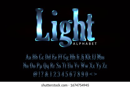 Abstract glowing and light neon effect font alphabet. Minimal modern headline fonts and numbers. Typography typeface uppercase lowercase and number. vector illustration