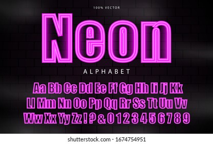 Abstract glowing and light neon effect font alphabet. Minimal modern headline fonts and numbers. Typography typeface uppercase lowercase and number. vector illustration