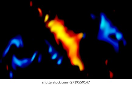Abstrato brilhante formas de luz no fundo escuro com cores vibrantes azul vermelho e amarelo, movimento borrado dinâmico, criando um efeito de energia artística moderno.