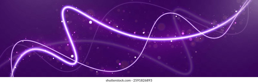 Abstract glowing light trails with bokeh and sparkles on a smooth background. Dynamic motion effect for futuristic, digital, and technology-themed designs.