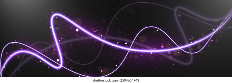 Abstract glowing light trails with bokeh and sparkles on a smooth background. Dynamic motion effect for futuristic, digital, and technology-themed designs.