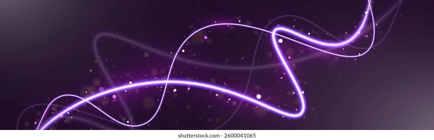 Abstract glowing light trails with bokeh and sparkles on a smooth background. Dynamic motion effect for futuristic, digital, and technology-themed designs.	