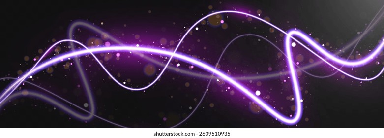 Abstract glowing light trails with bokeh and sparkles on a smooth background. Dynamic motion effect for futuristic, digital, and technology-themed designs.