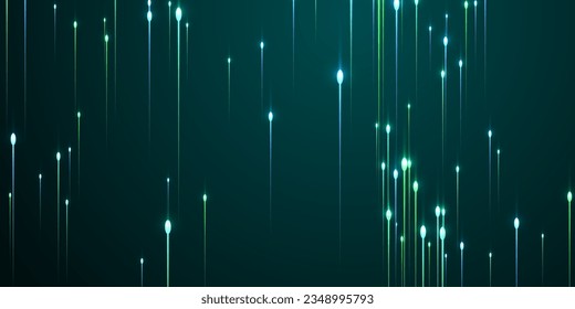 Abstract glowing line beams data flows vector. Geometric neon teal flare particles. Business lines shift up visual illustration. Data flows cool backdrop.