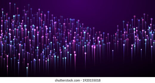 Abstract glowing line beams fiber optics vector. Tech neon purple flare elements. Electronic technology lines shift up innovative wallpaper. Fiber optics cool backdrop.