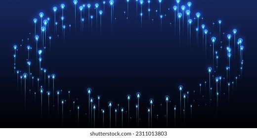 Abstract glowing line rays fiber optics vector. Geometric neon blue light particles. Business lines shift up visual pattern. Fiber optics cool background.