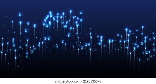 Abstract glowing line streams data flows vector. Geometric neon blue flash elements. Social science lines shift up innovative wallpaper. Data flows compound background.