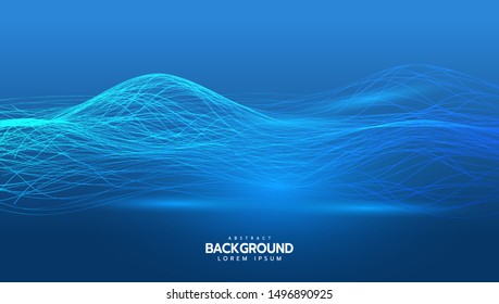 Abstract glowing lines background. Wavy form neon line structure. Futuristic blue colors. Technology concept. Glonal network conncetion. 