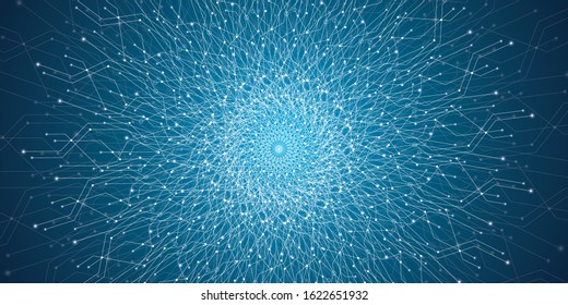 Abstract glowing lines forming a network of glowing sphere vector
