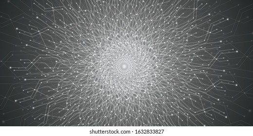 Abstract glowing lines forming a network of glowing sphere vector