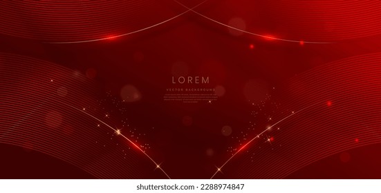 Abstract glowing lines with golden on red background with lighting effect and sparkle. Template luxury premium award design. Vector illustration 