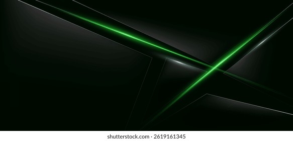 Abstrato linhas brilhantes greend com polígono elegante fundo cinza preto. Anúncios digitais, Banner de anúncios sociais