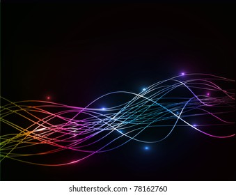 Abstract glowing lines of light with rainbow colors background.